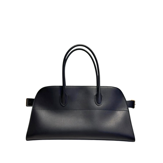 Wide-Base Structured Soft Leather Tote Bag