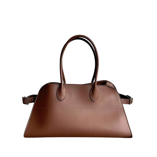 Wide-Base Structured Soft Leather Tote Bag