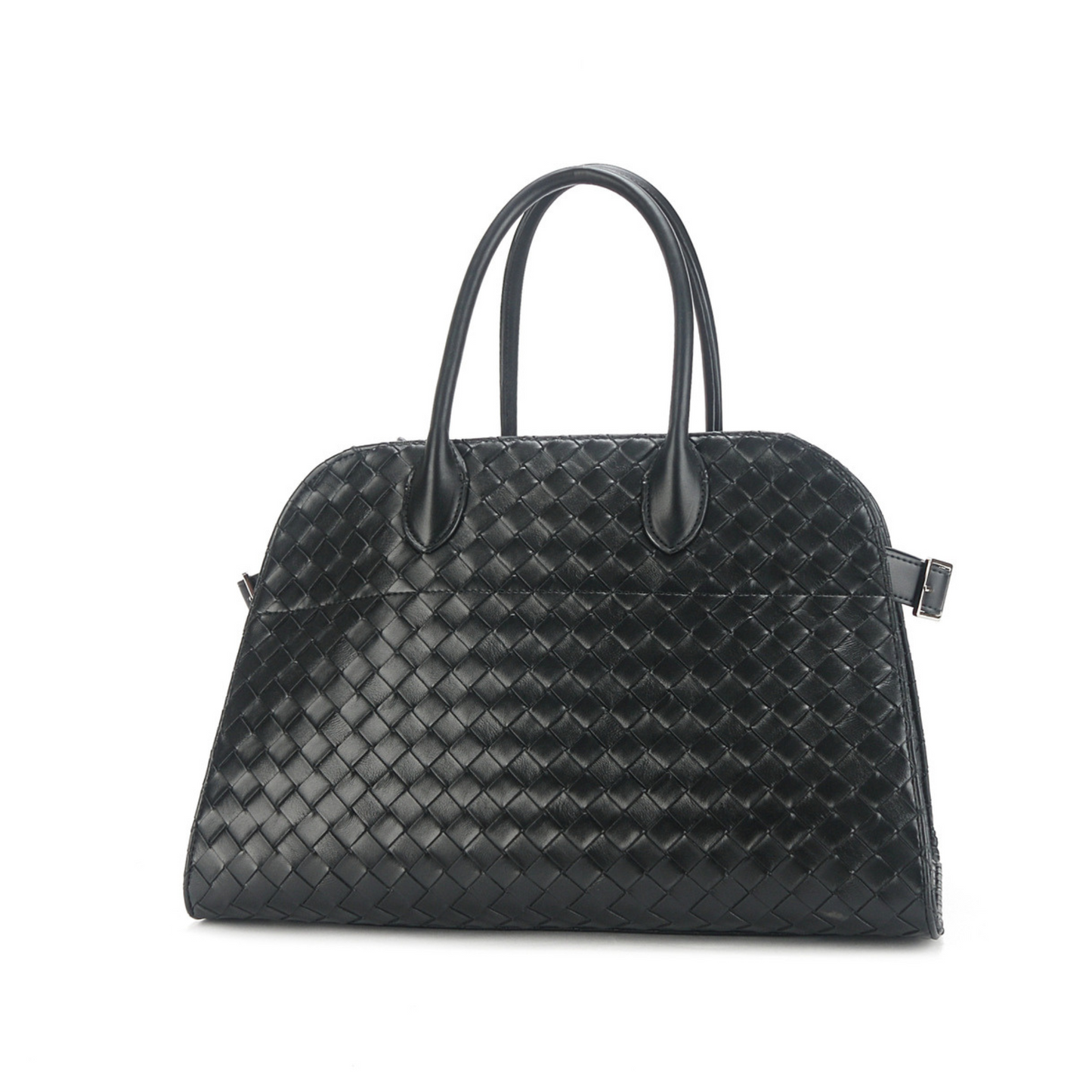 The "Row-Margaux-inspired" Luxurious Leather Tote Bag - Margaux 15 (15 x 11 x 8 in.) / Woven in Black - Trendiesty Worldwide