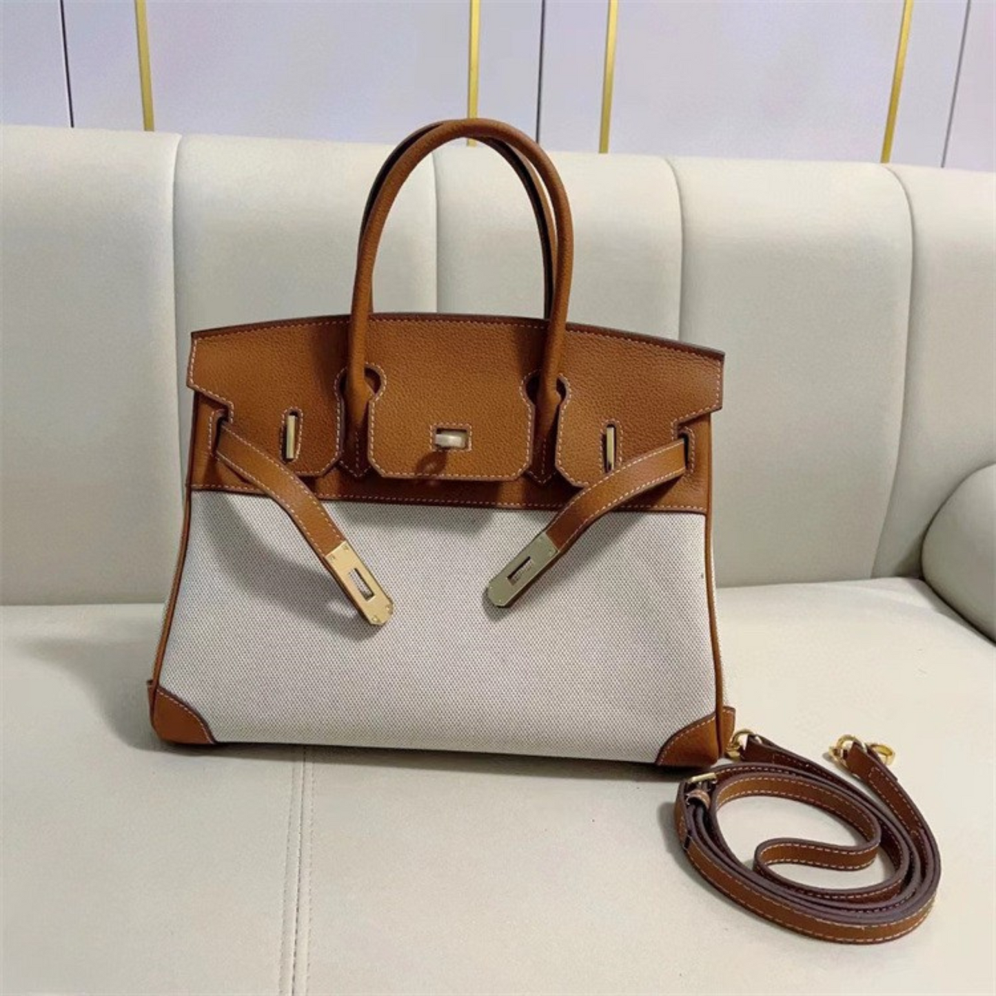 The Hermes Togo Birkin inspired Luxurious Leather & Canvas Bag