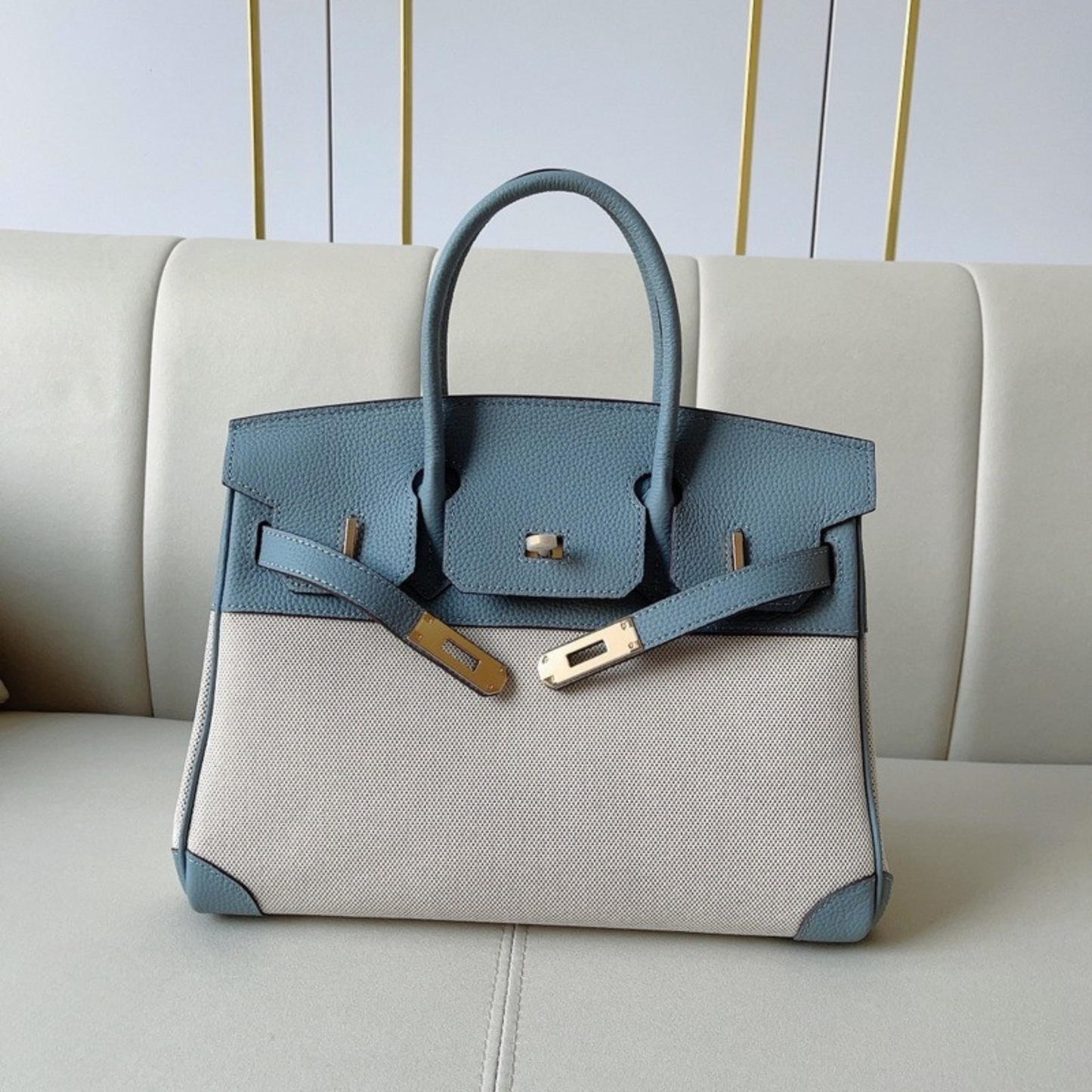 The Hermes Togo Birkin inspired Luxurious Leather & Canvas Bag