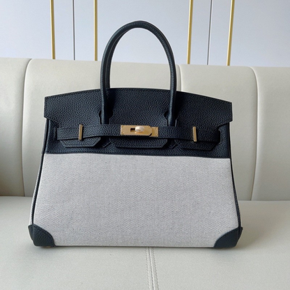 The Hermes Togo Birkin inspired Luxurious Leather & Canvas Bag