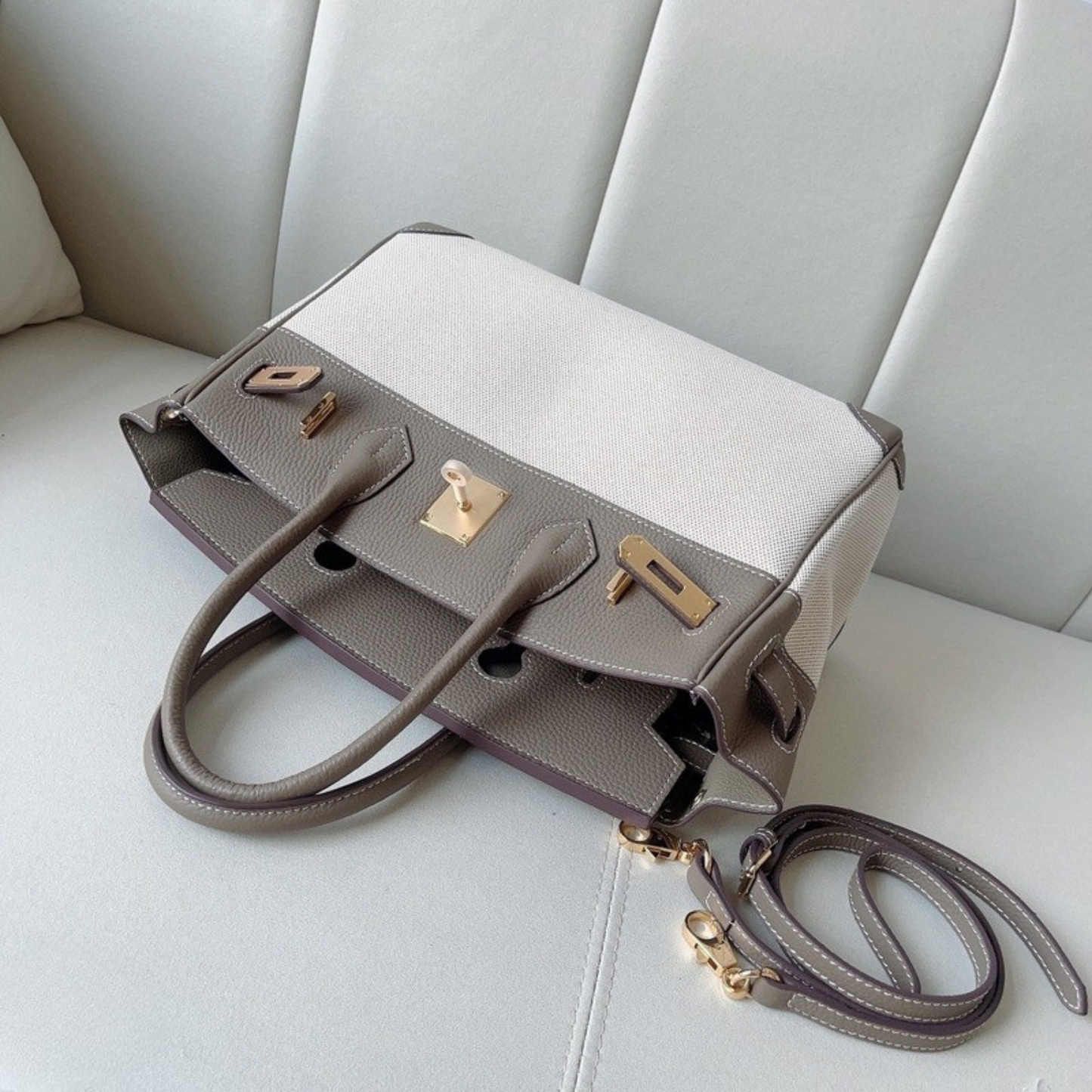 The Hermes Togo Birkin inspired Luxurious Leather & Canvas Bag