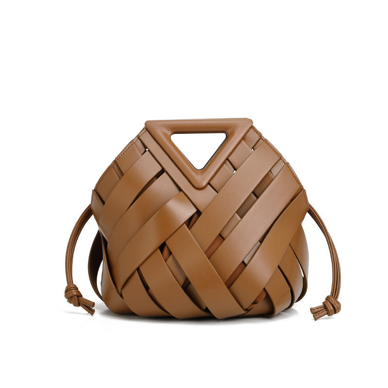 Woven-Style Leather Basket Bag