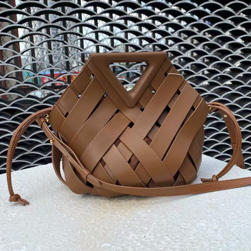 Woven-Style Leather Basket Bag