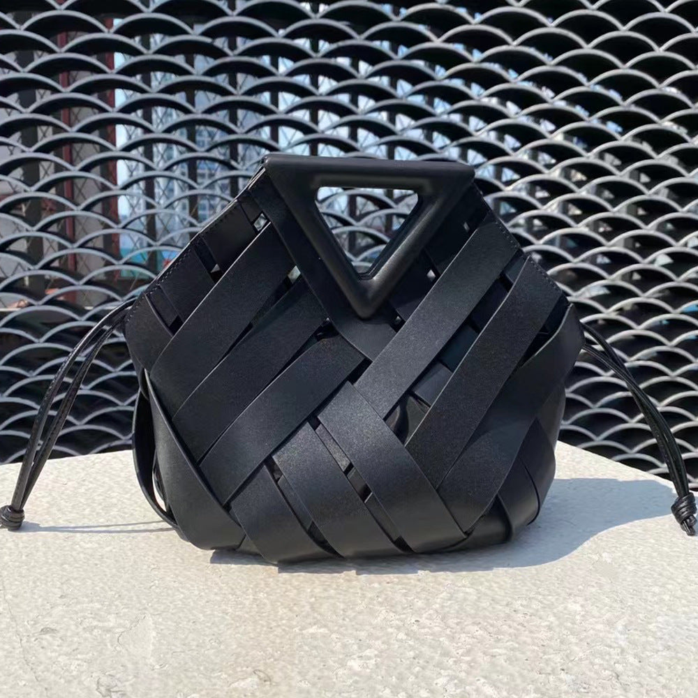 Woven-Style Leather Basket Bag
