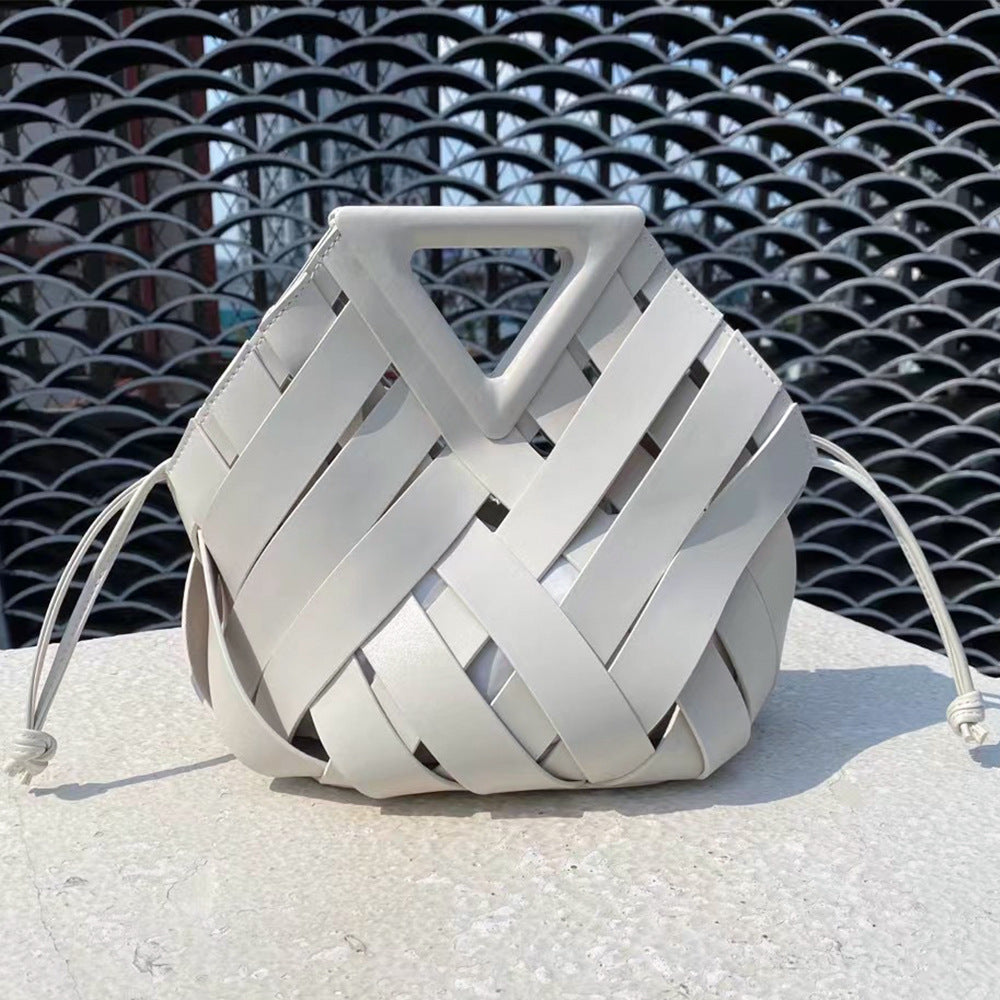 Woven-Style Leather Basket Bag