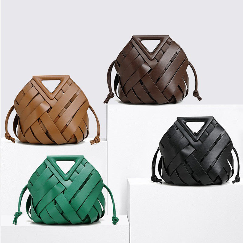 Woven-Style Leather Basket Bag