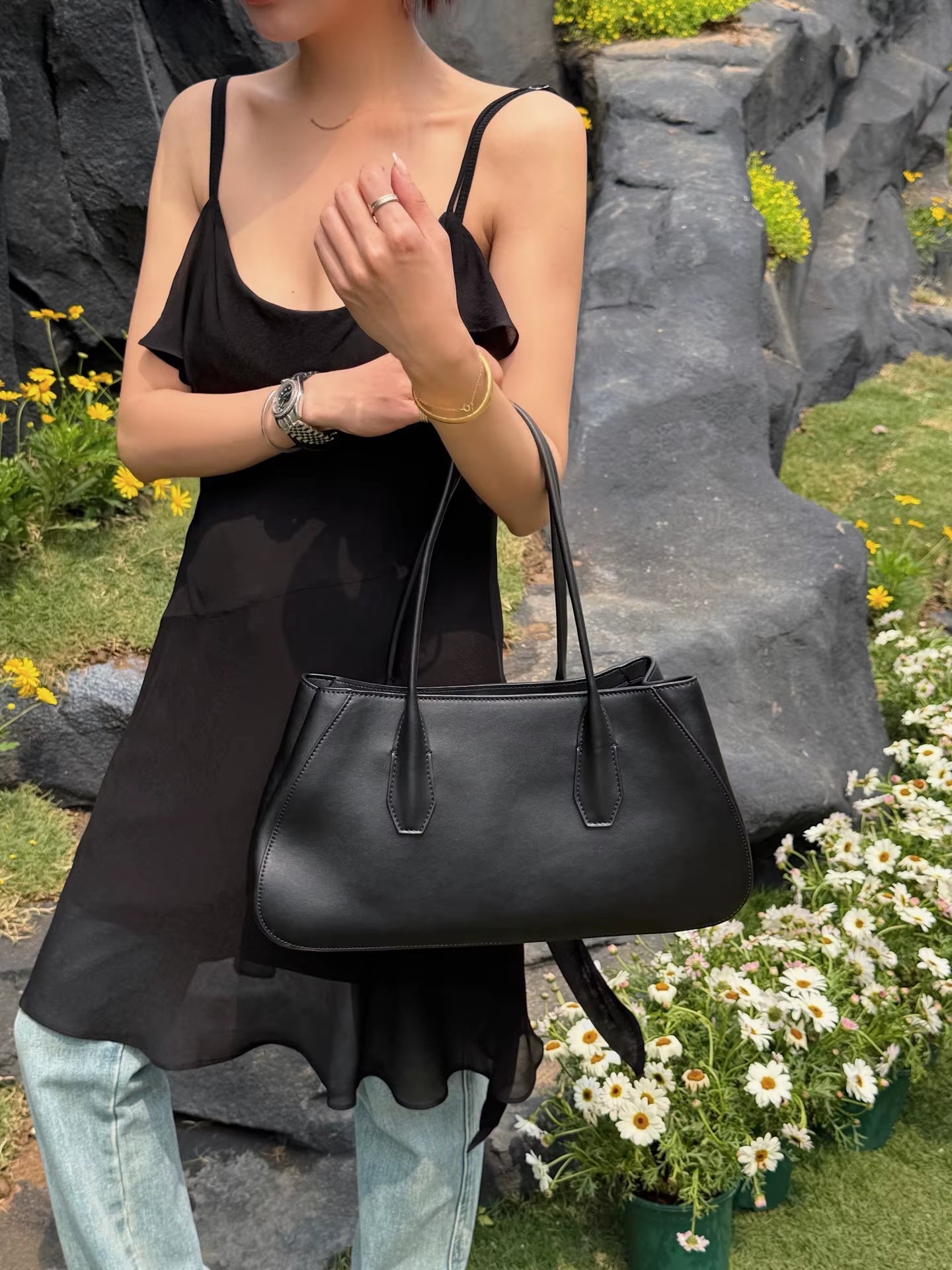 Alger Geometric Inspired Leather Shoulder Bag