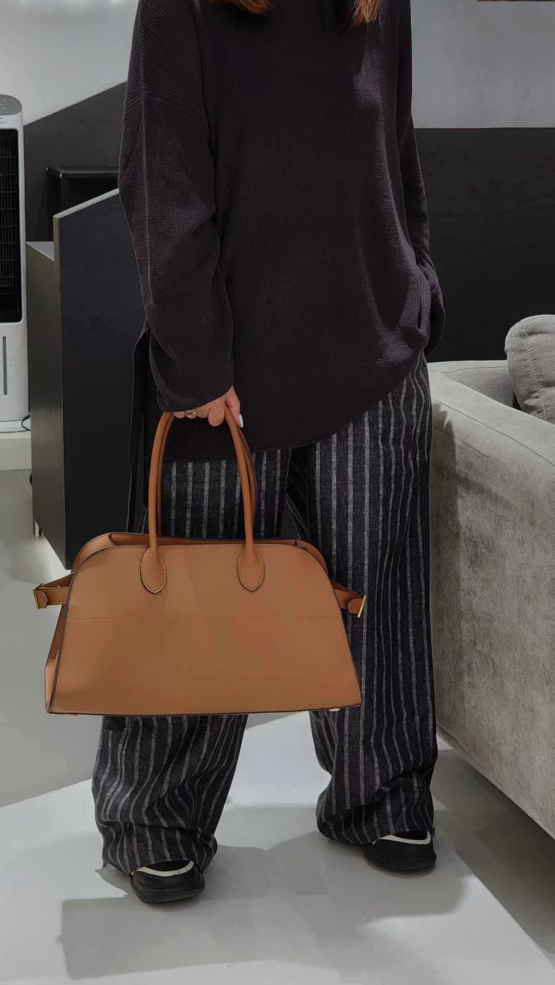 Wide-Base Structured Soft Leather Tote Bag