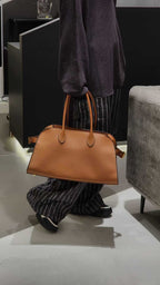 Wide-Base Structured Soft Leather Tote Bag