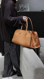 Wide-Base Structured Soft Leather Tote Bag