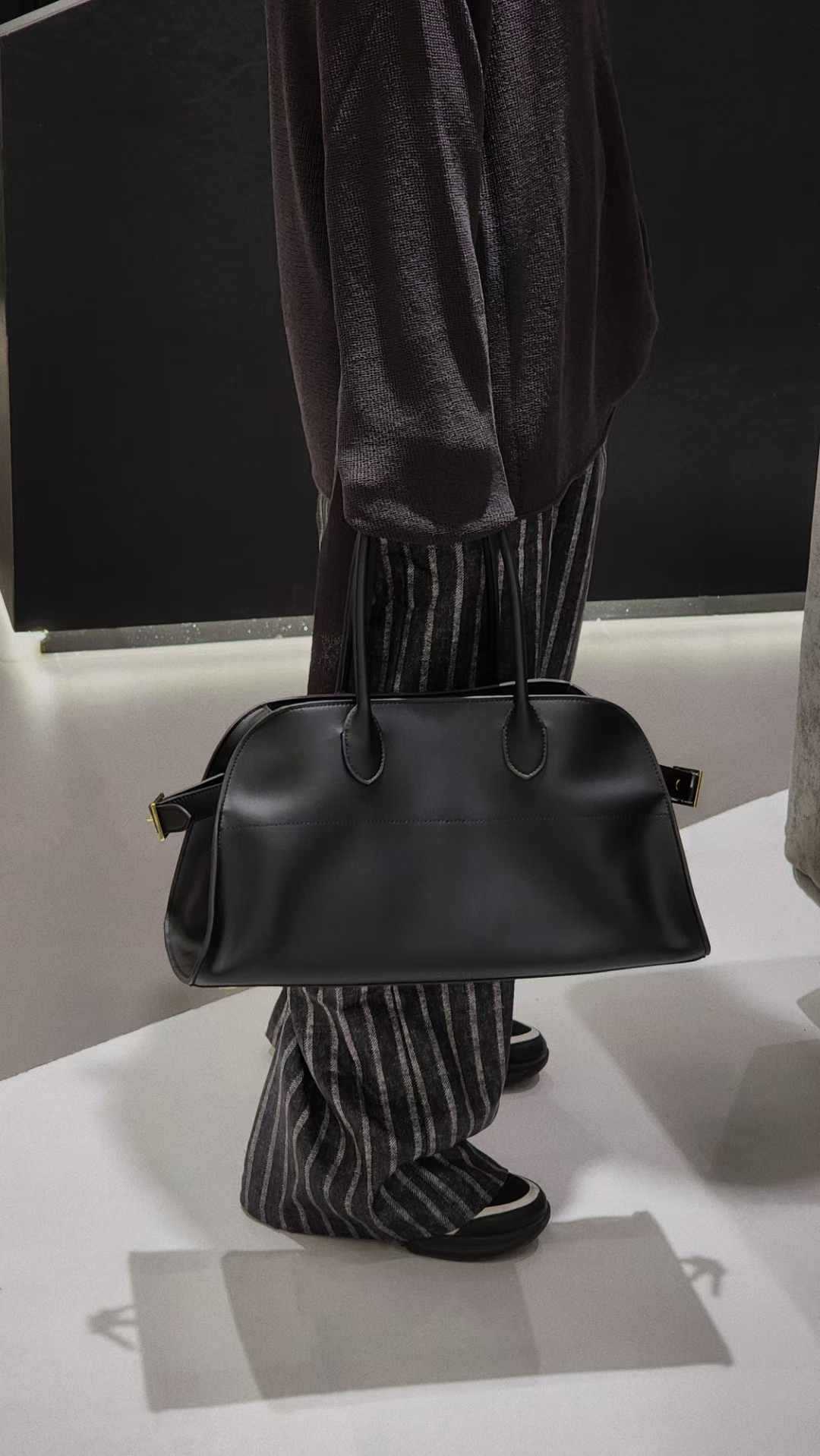Wide-Base Structured Soft Leather Tote Bag