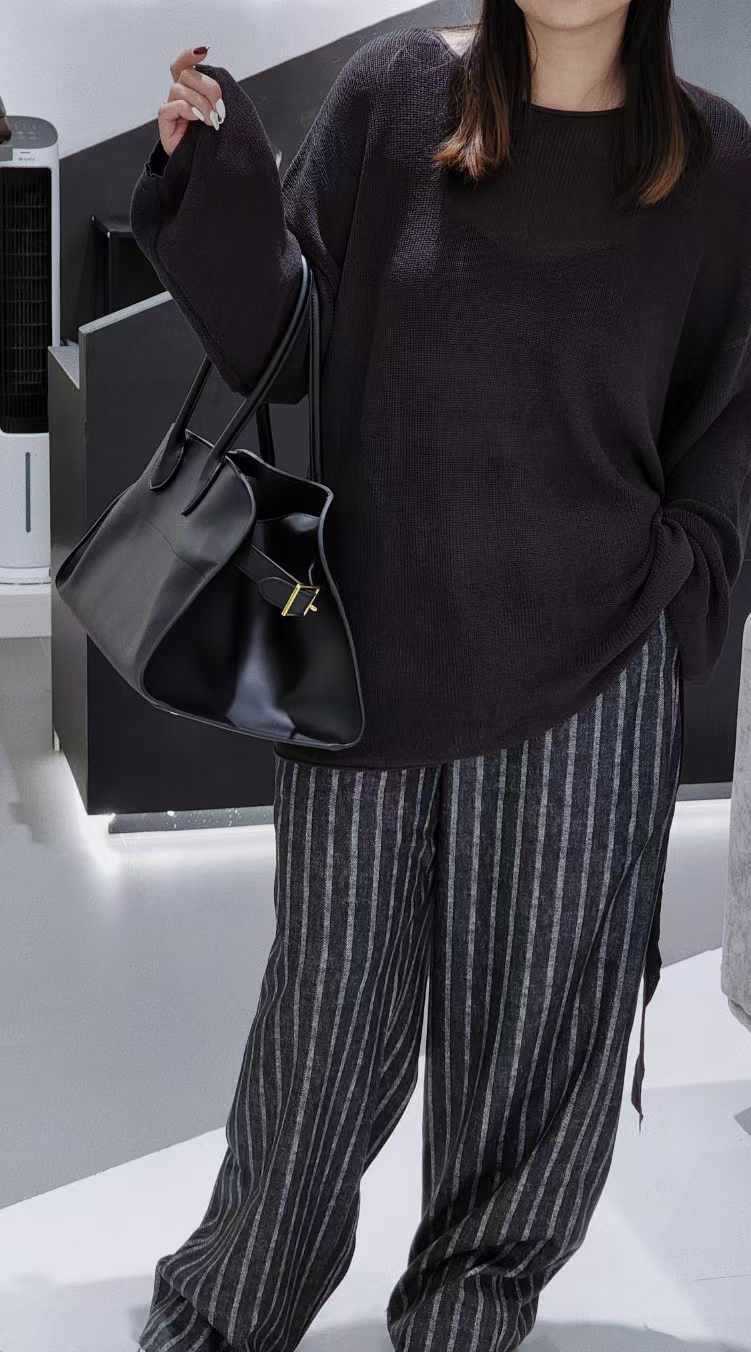 Wide-Base Structured Soft Leather Tote Bag