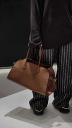 Wide-Base Structured Soft Leather Tote Bag