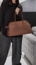 Wide-Base Structured Soft Leather Tote Bag