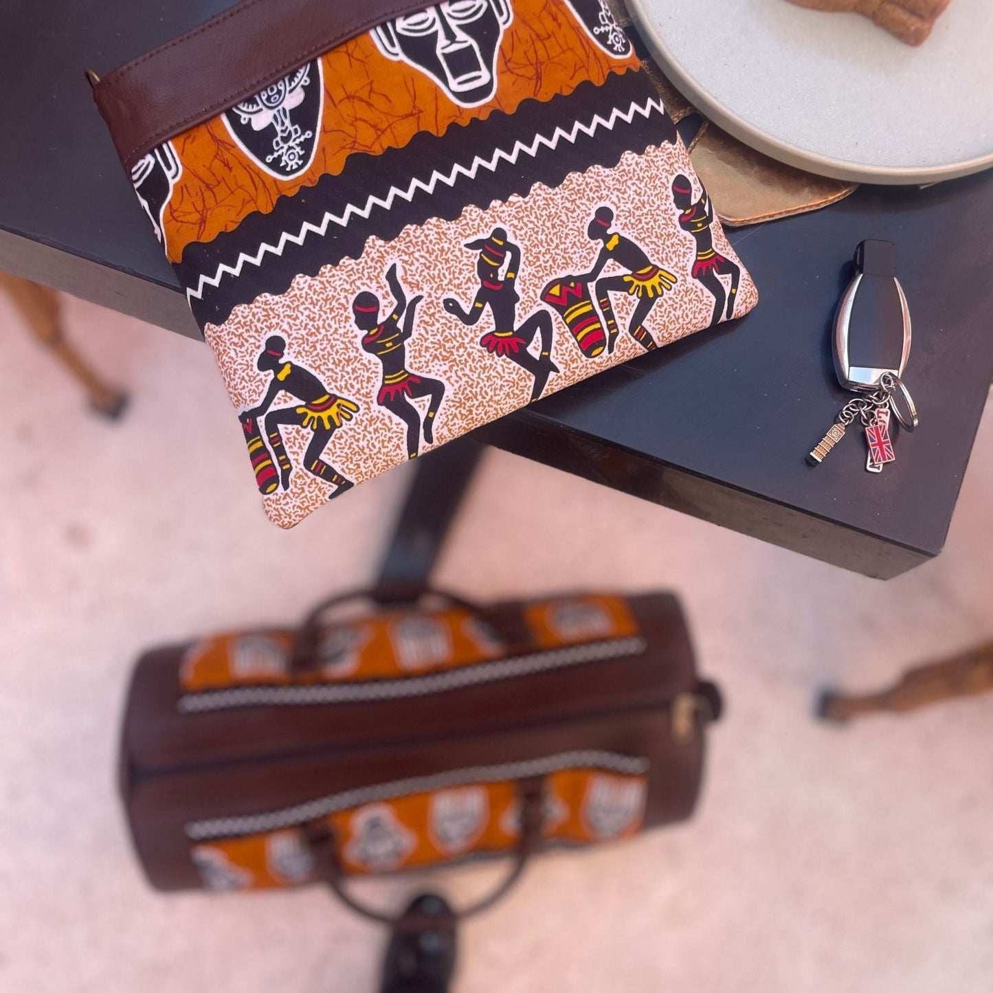 "Gnawa" Leather Duffle Bag With Matched Clutch - Trendiesty Worldwide