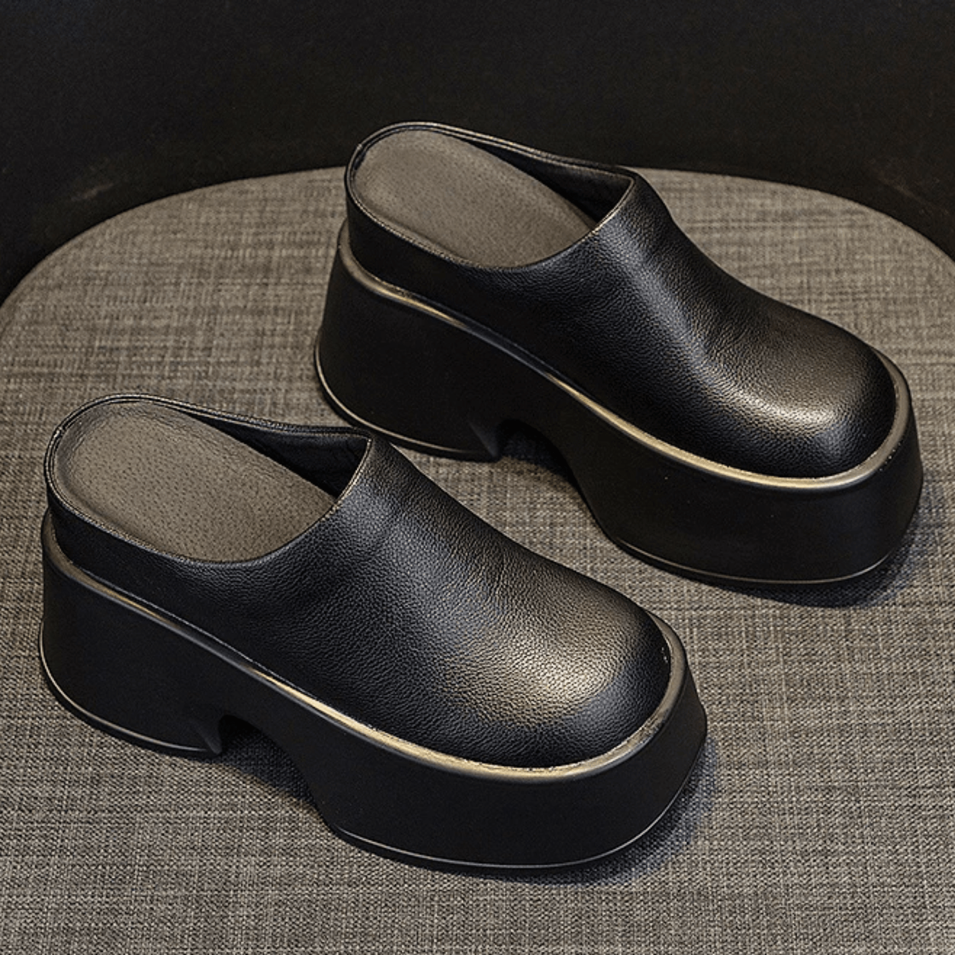 Handmade Leather Platform Clogs - Black / 4 US / 33 EU - Trendiesty Worldwide