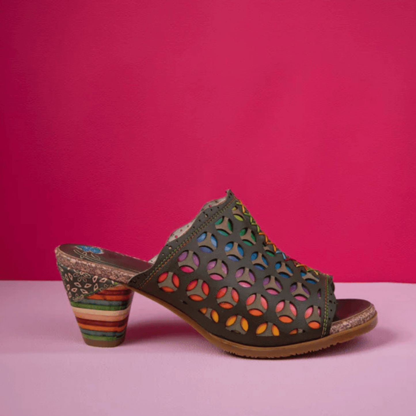 Hollowed-Out Retro Colorful Leather Sandals - Trendiesty Worldwide