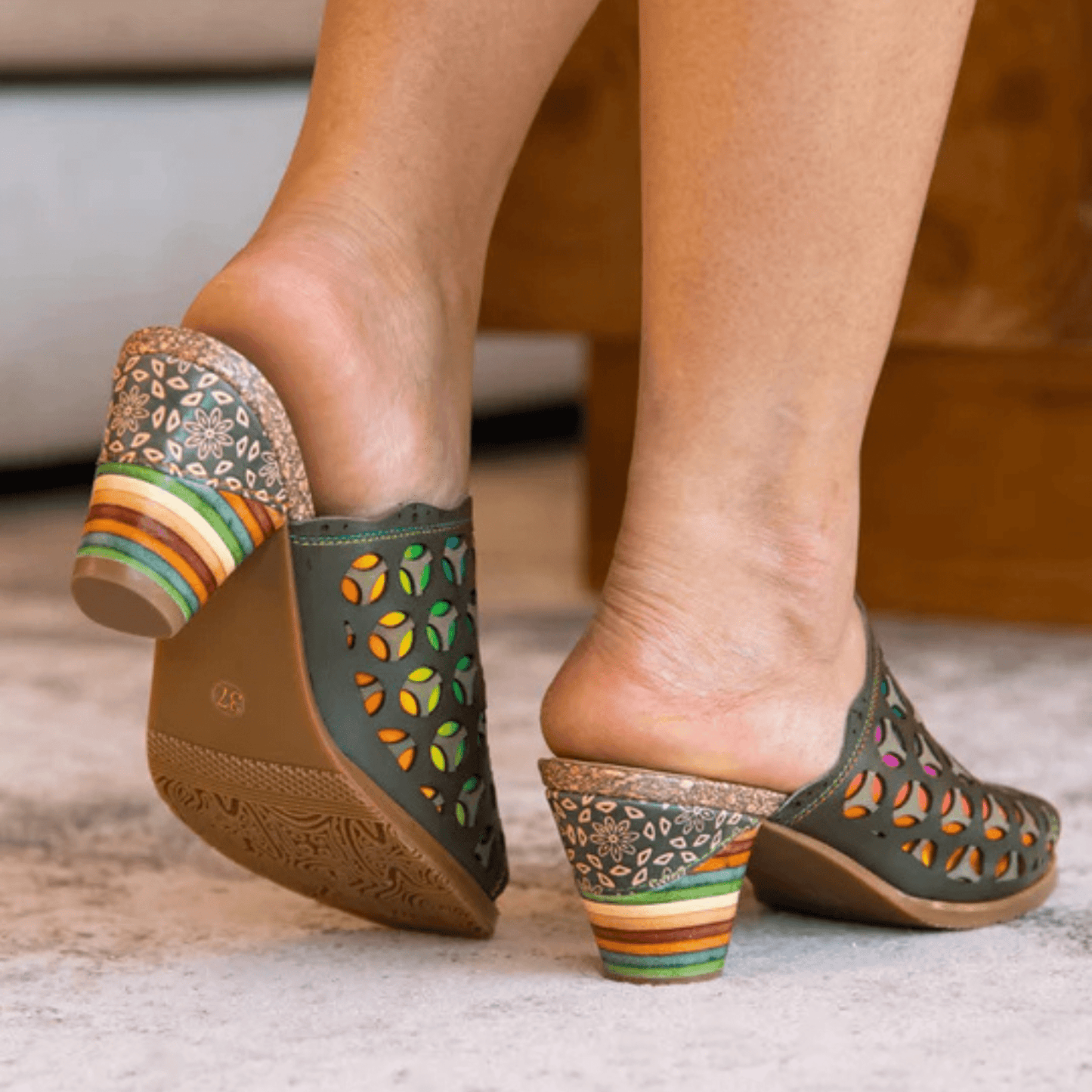 Hollowed-Out Retro Colorful Leather Sandals - Trendiesty Worldwide