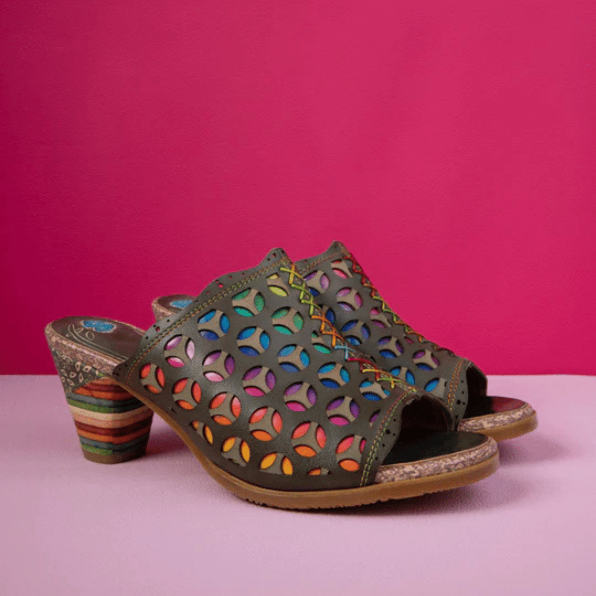 Hollowed-Out Retro Colorful Leather Sandals - Trendiesty Worldwide