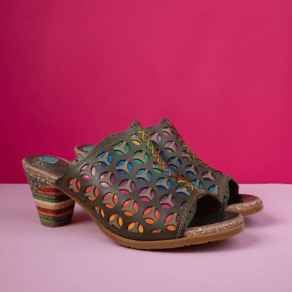 Hollowed-Out Retro Colorful Leather Sandals - Trendiesty Worldwide