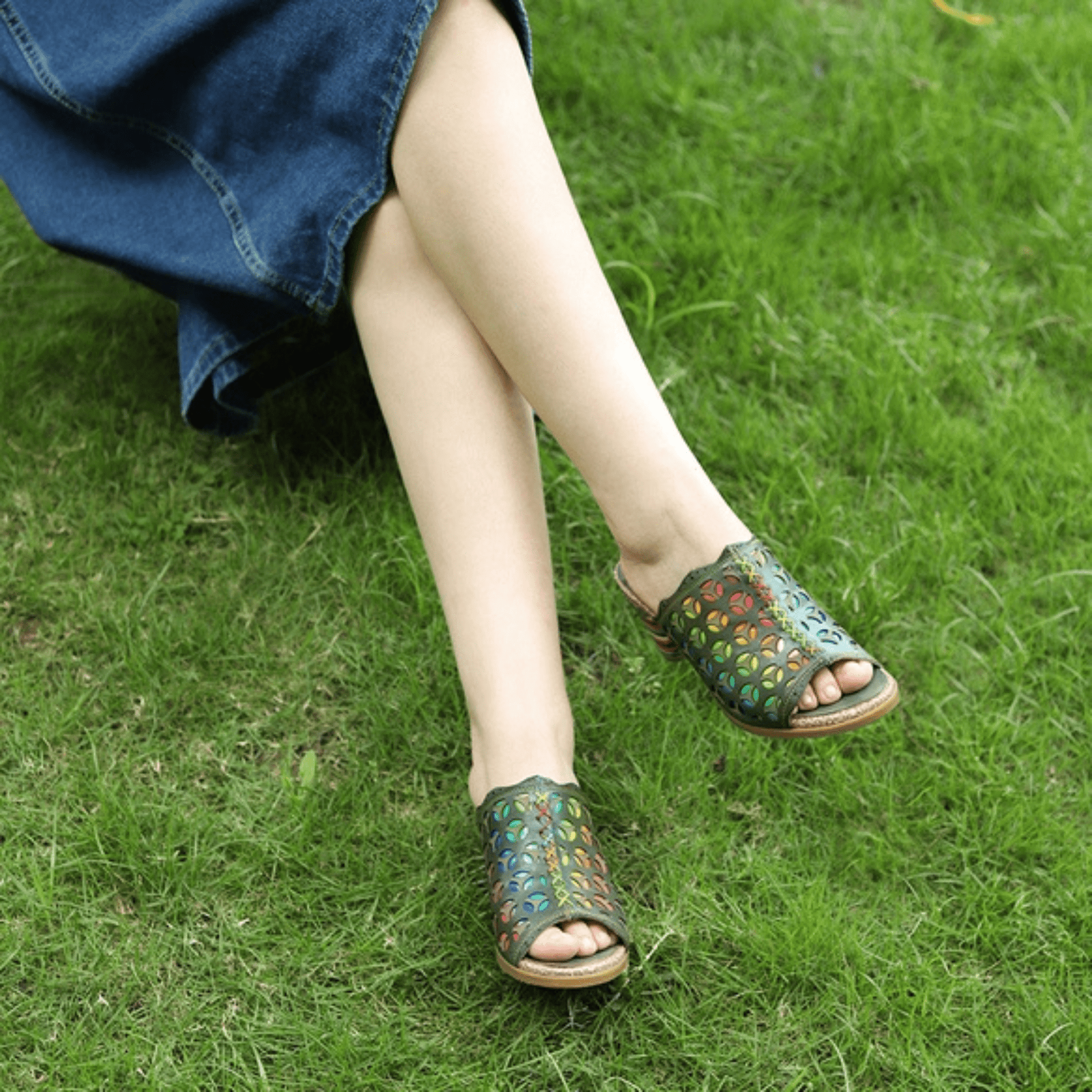 Hollowed-Out Retro Colorful Leather Sandals - Trendiesty Worldwide