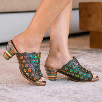 Hollowed-Out Retro Colorful Leather Sandals - Trendiesty Worldwide