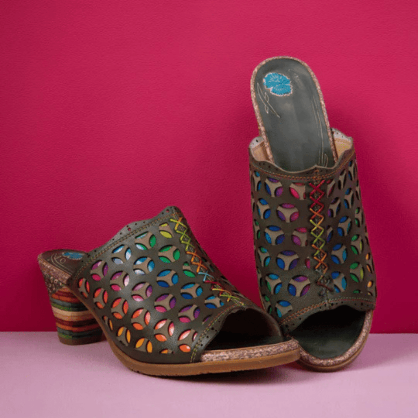 Hollowed-Out Retro Colorful Leather Sandals - Trendiesty Worldwide