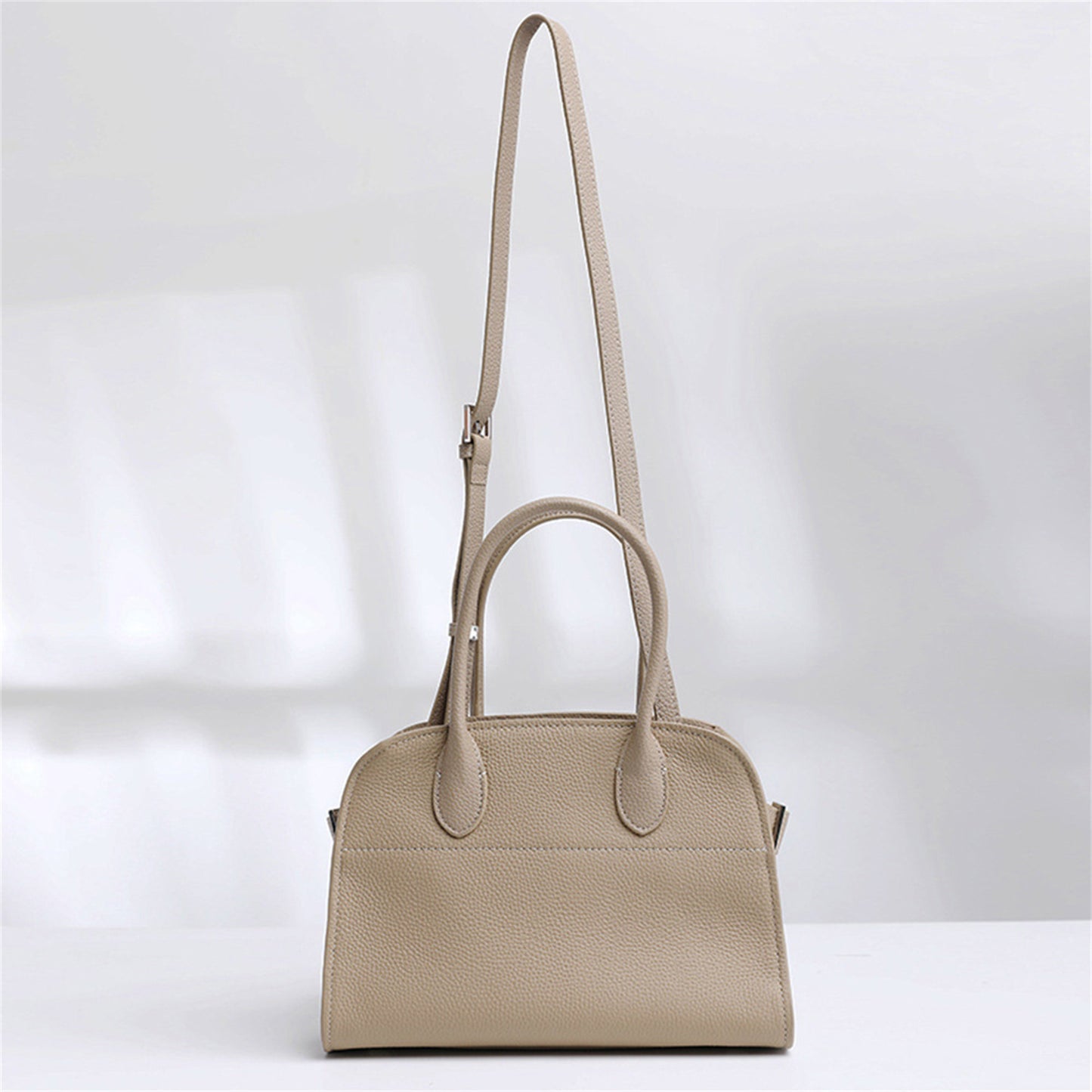 The "Row-Margaux-inspired" Luxurious Leather Tote Bag - Margaux 10 (10 x 7 x 7.5 in.) / Pebbled Beige - Trendiesty Worldwide