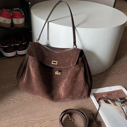 Women's BALENCIAGA-RODEO Inspired Leather Handbag - Small 28x20x10 cm / Nubuck Coffe - Trendiesty Worldwide