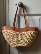 Luna Sculpted Woven Raffia x Leather Shoulder Bag