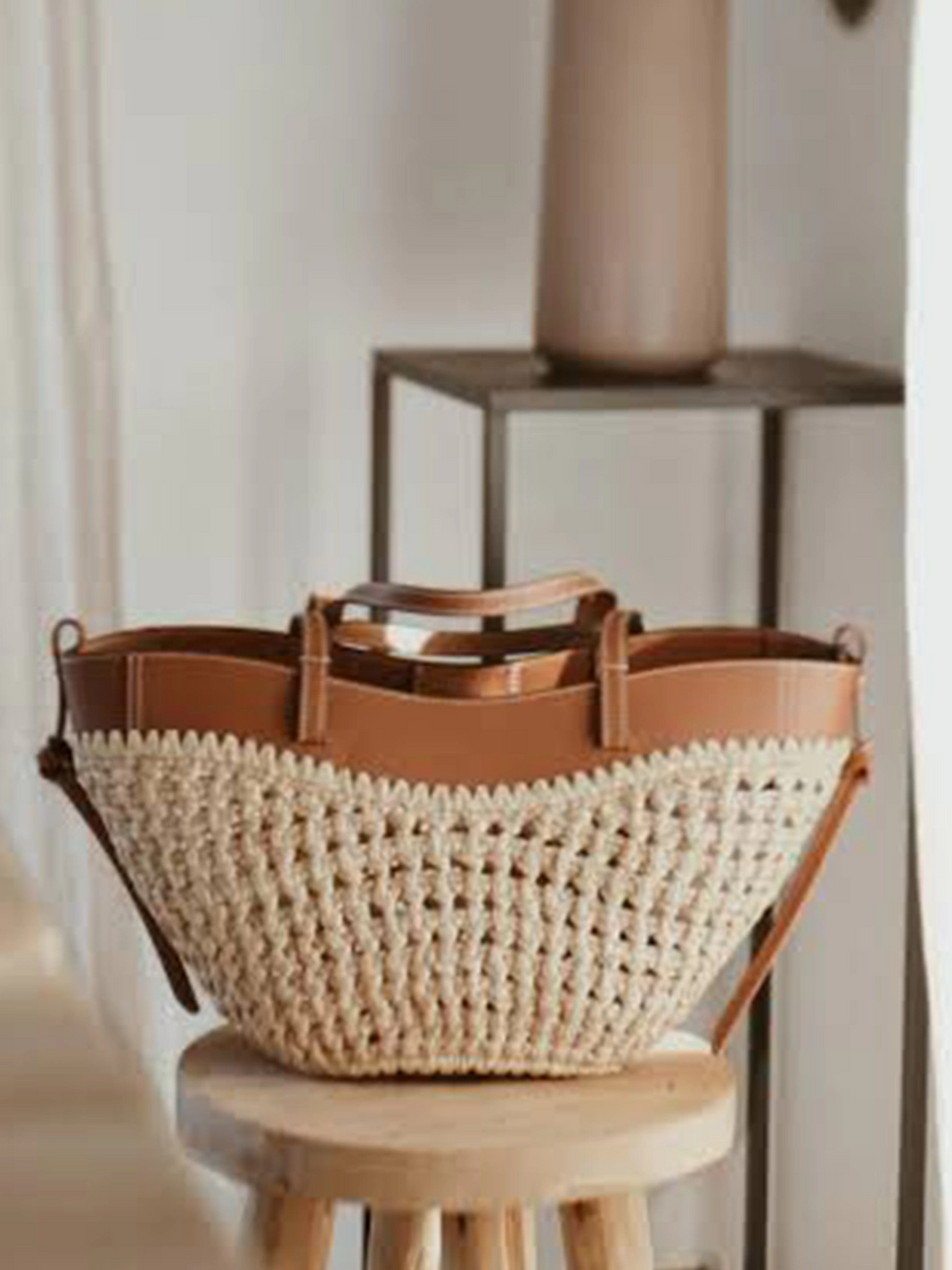 Luna Sculpted Woven Raffia x Leather Shoulder Bag