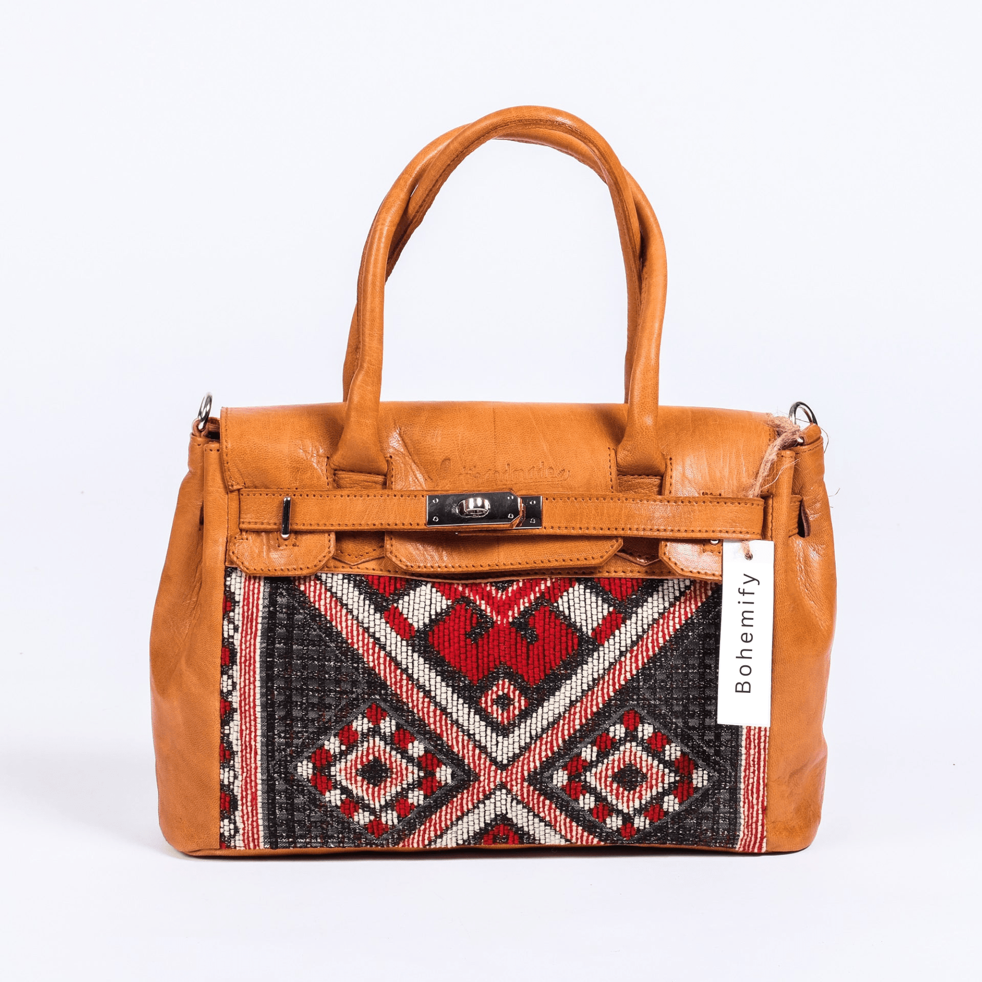 Hermes-Inspired Leather x Kilim Handbag - Camel - Trendiesty Worldwide