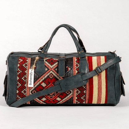 Leather x Kilim Duffle Bag - Gray / Medium - Trendiesty Worldwide