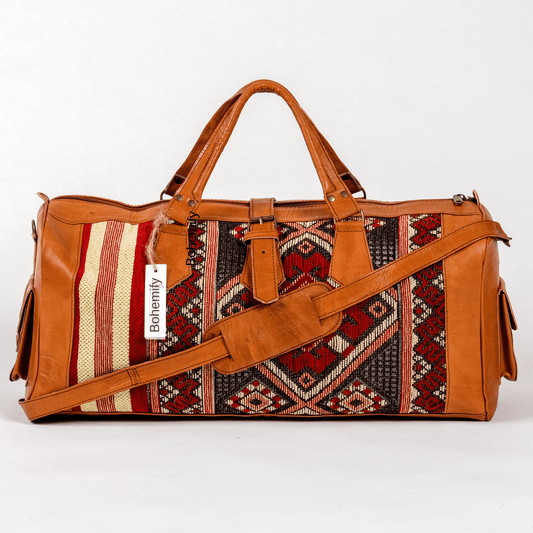 Leather x Kilim Duffle Bag - Cognac / Medium - Trendiesty Worldwide