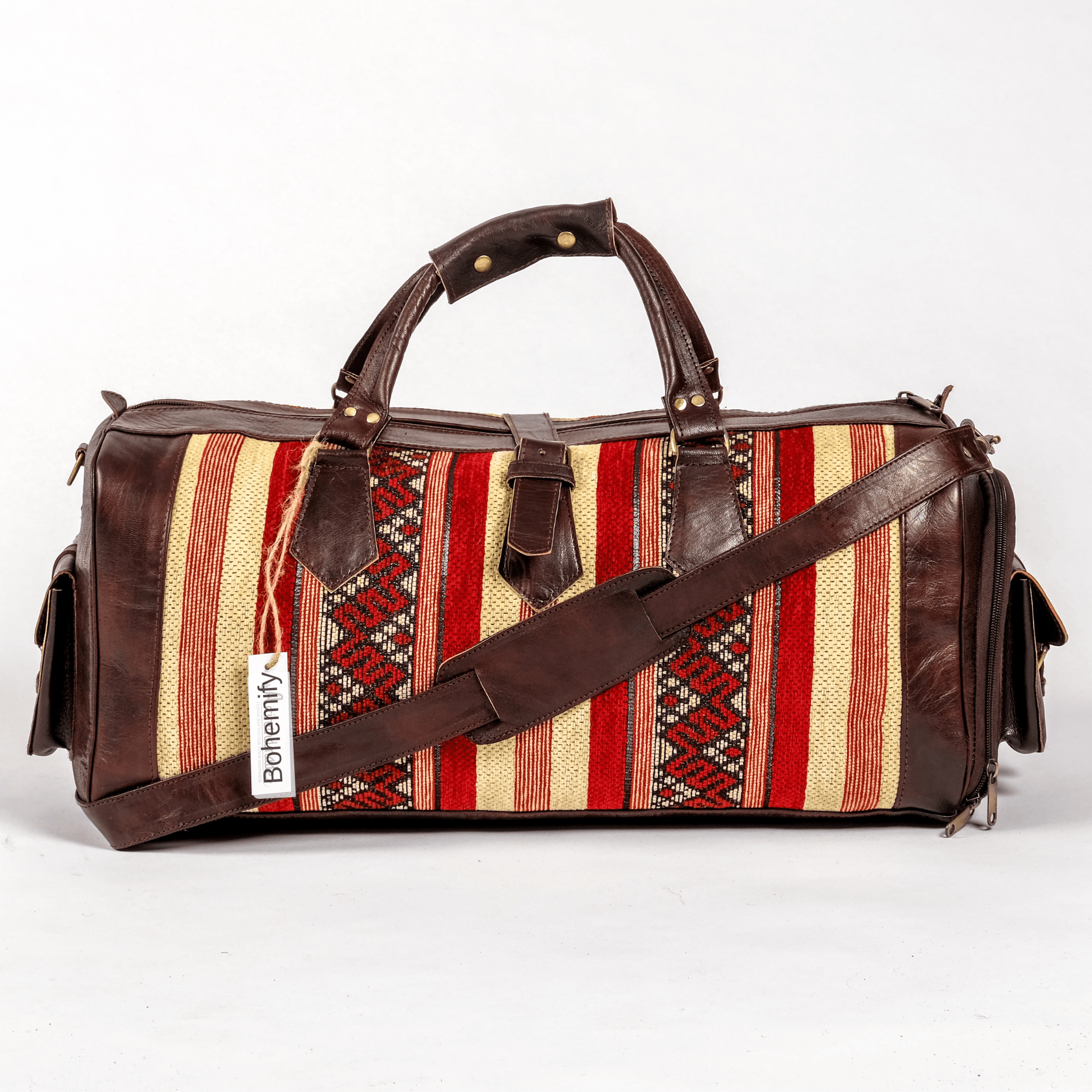 Leather x Kilim Duffle Bag - Dark Brown / Medium - Trendiesty Worldwide