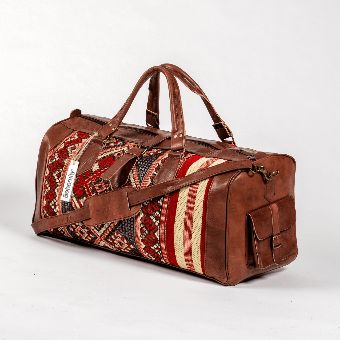 Leather x Kilim Duffle Bag - Brown / Medium - Trendiesty Worldwide