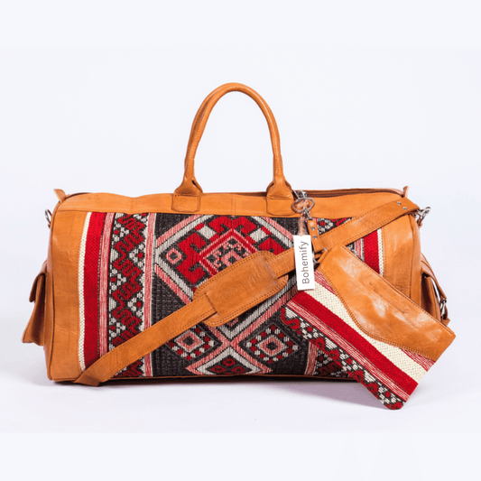 Kilim Leather Duffle With Wallet - Camel / Medium - Trendiesty Worldwide