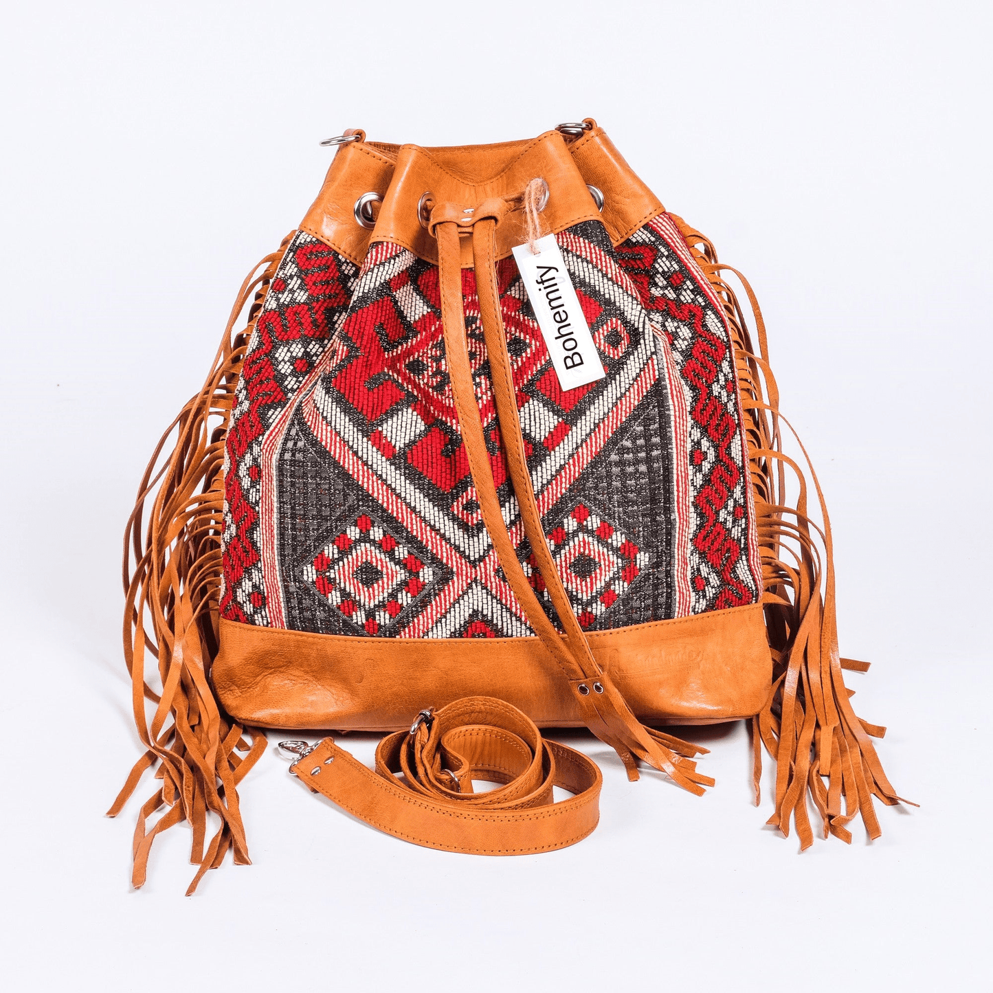 Leather x Kilim Shoulder bucket Bag - Havan - Trendiesty Worldwide