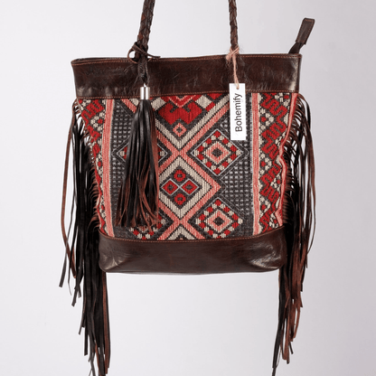 Leather x Kilim Shoulder bucket Bag - Trendiesty Worldwide