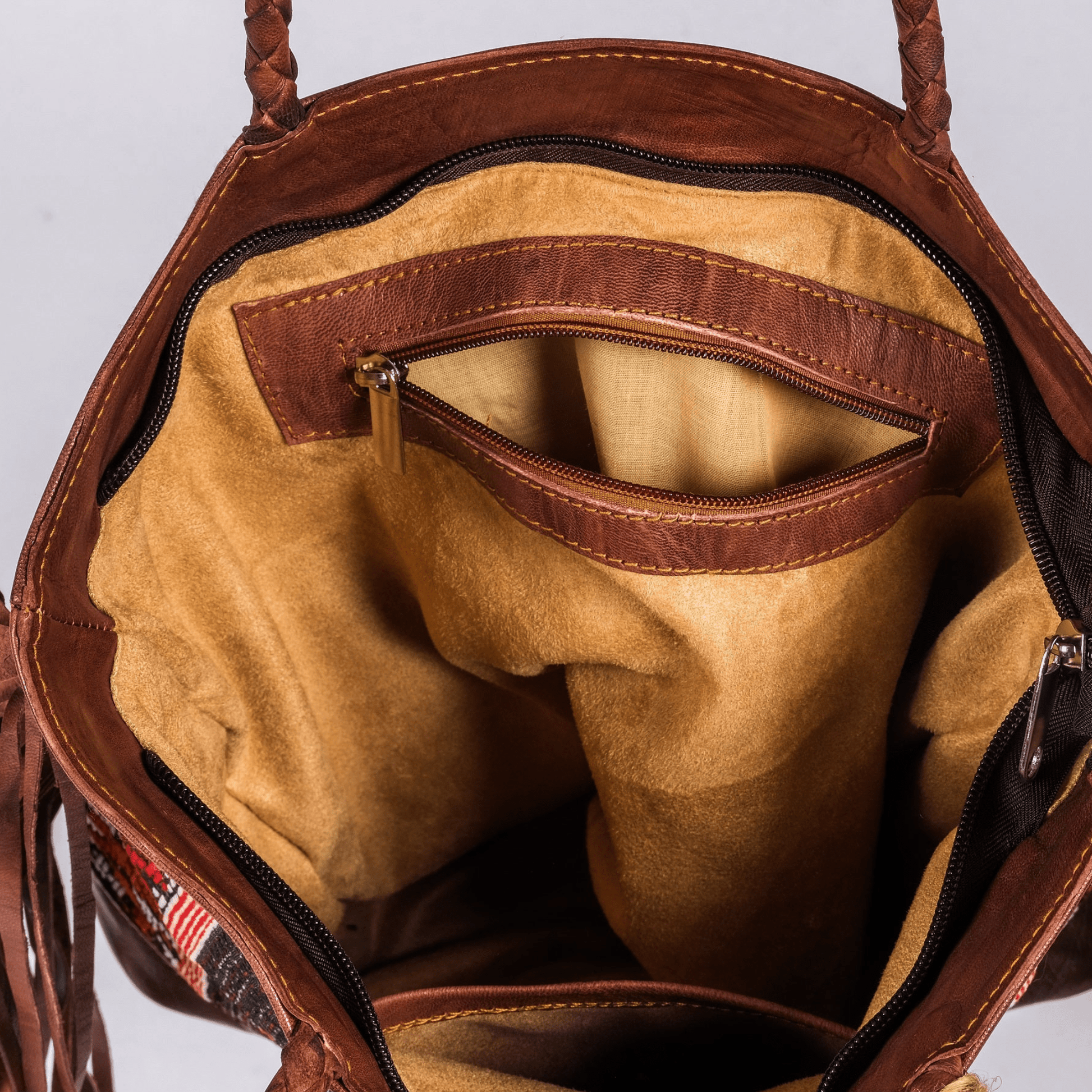 Leather x Kilim Shoulder bucket Bag - Trendiesty Worldwide