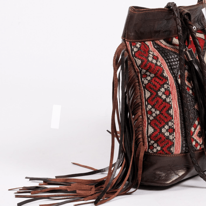 Leather x Kilim Shoulder bucket Bag - Trendiesty Worldwide