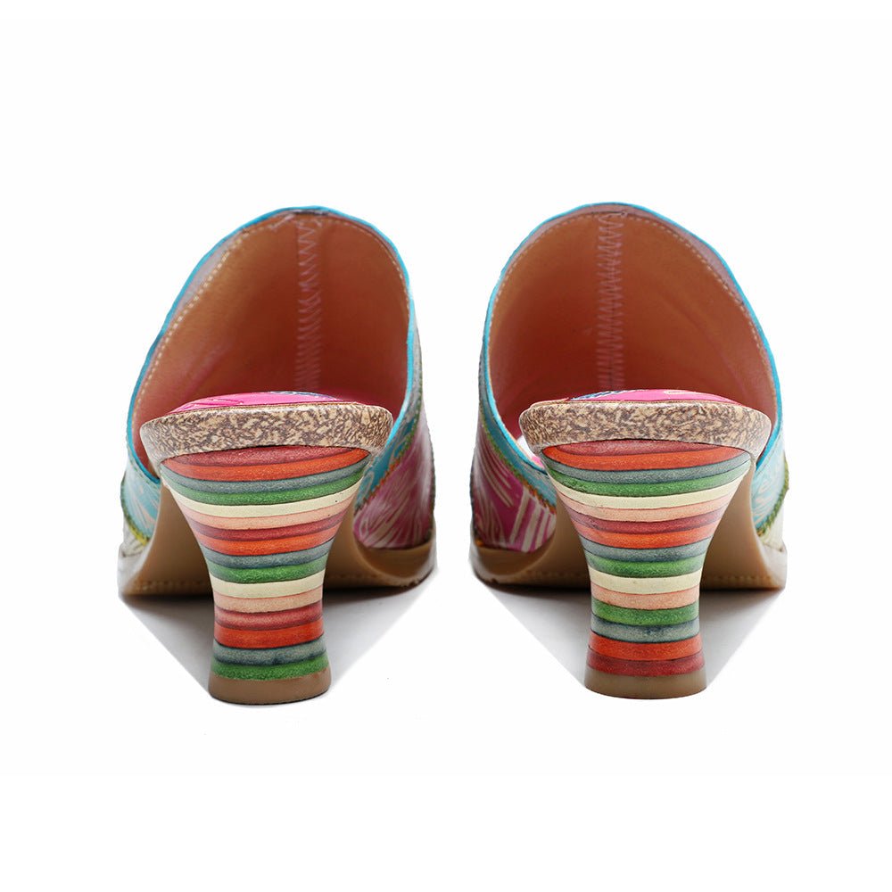 "Leafy" Retro Colorful Leather Sandals - Trendiesty Worldwide