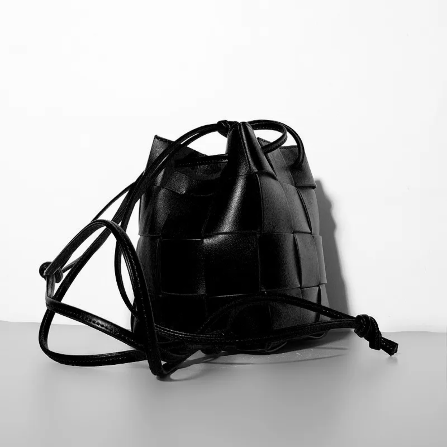 Leather Cowhide plaid Drawstring Bucket Bag - Trendiesty Worldwide