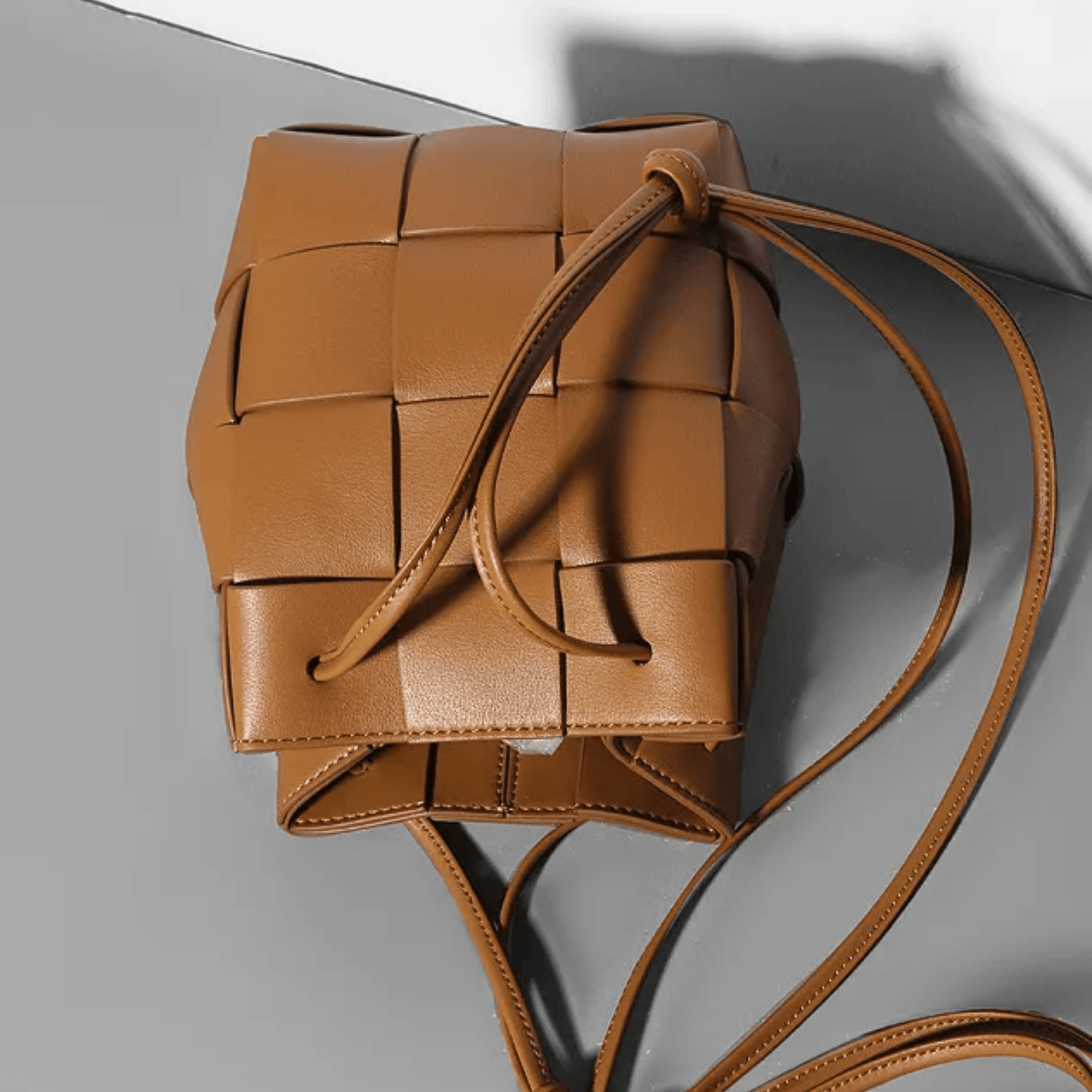 Leather Cowhide plaid Drawstring Bucket Bag - Trendiesty Worldwide