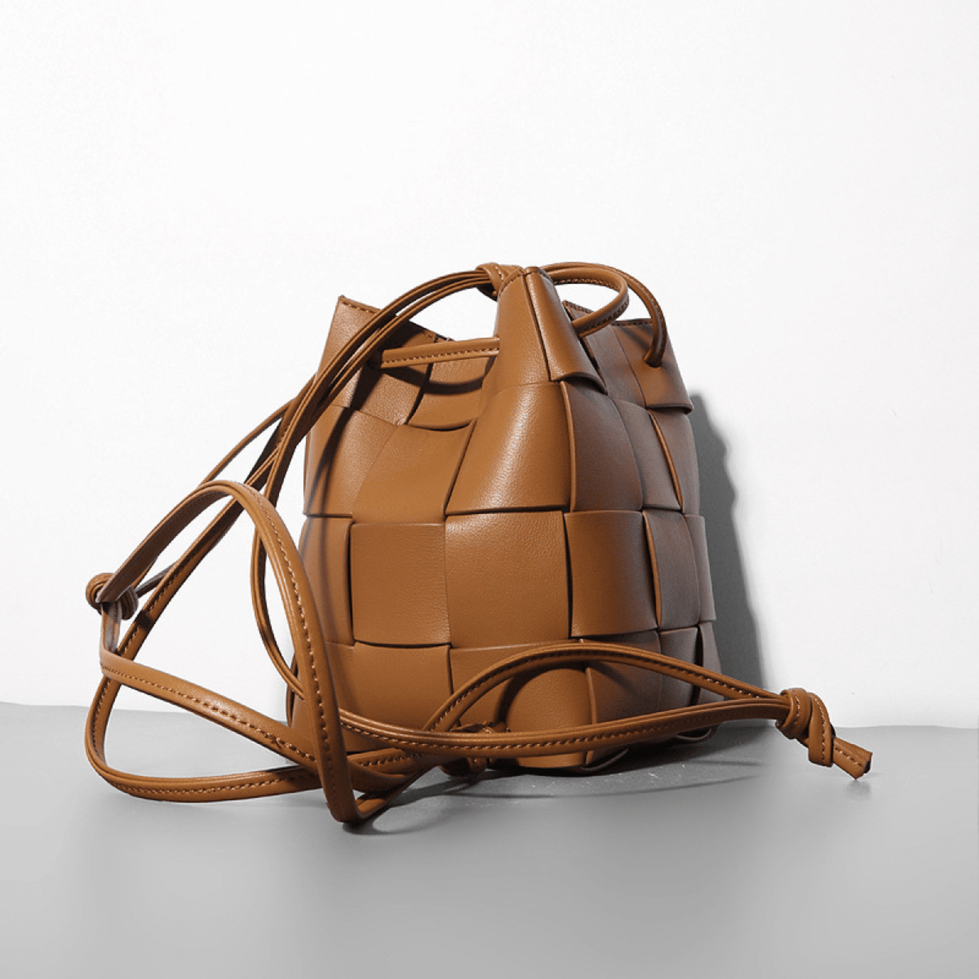 Leather Cowhide plaid Drawstring Bucket Bag - Trendiesty Worldwide