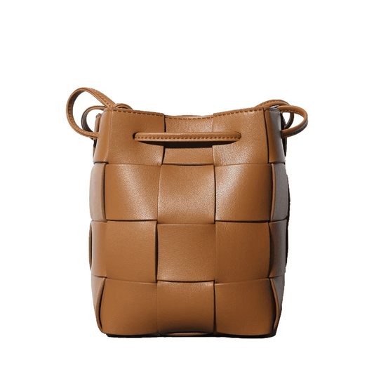 Leather Cowhide plaid Drawstring Bucket Bag - Trendiesty Worldwide