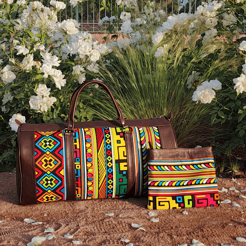 "Rainbow" Leather Duffle Bag With Matched Clutch - Trendiesty Worldwide