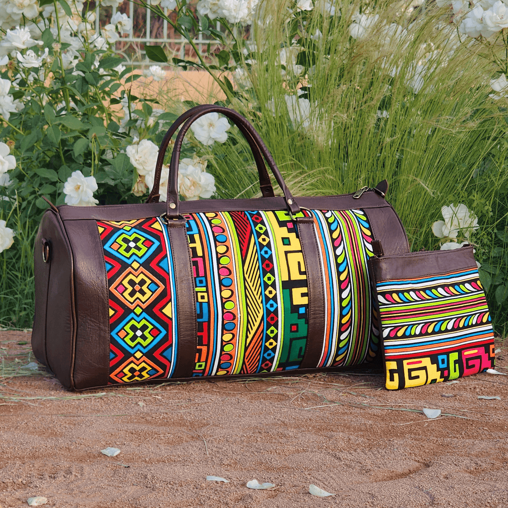 "Rainbow" Leather Duffle Bag With Matched Clutch - Trendiesty Worldwide
